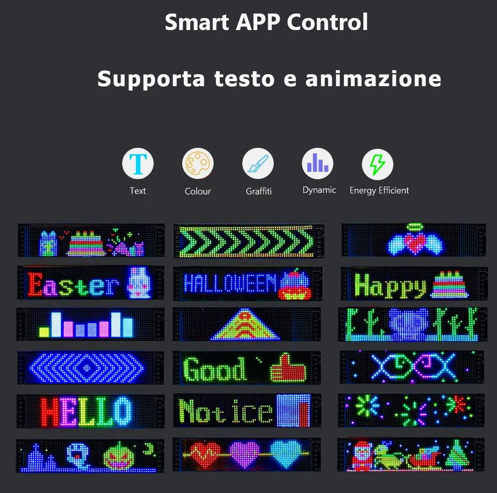 Tabella display LED RGB flessibile programmabile – Con telecomando e app per personalizzare luci e colori