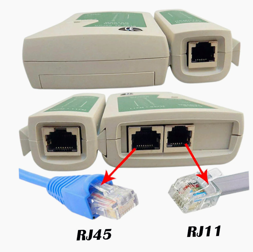 Tester cavi di rete e telecomunicazioni – RJ-45, RJ-11, RJ-12, Cat-5, USB – Con 9 LED per verifica