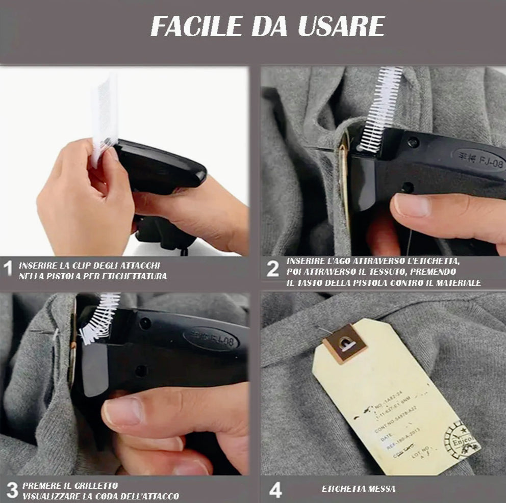 Pistola sparafili per etichette prezzi, cartellini abiti e cartellinatura