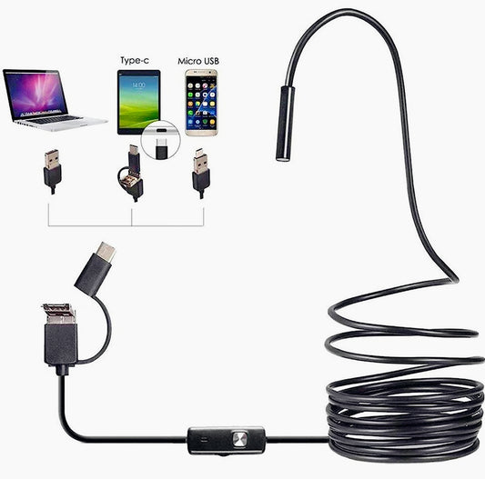 Telecamera endoscopica impermeabile – Compatibile Android, 6 LED, lunghezza cavo 5m, Type-C/USB, con App