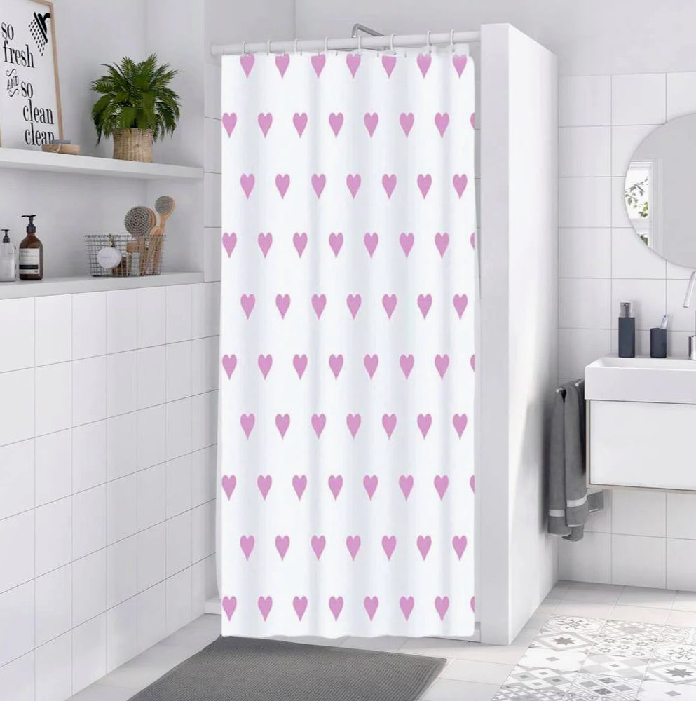 Tenda da doccia impermeabile in PVC – 180×200 cm, 12 ganci, motivo cuori rosa