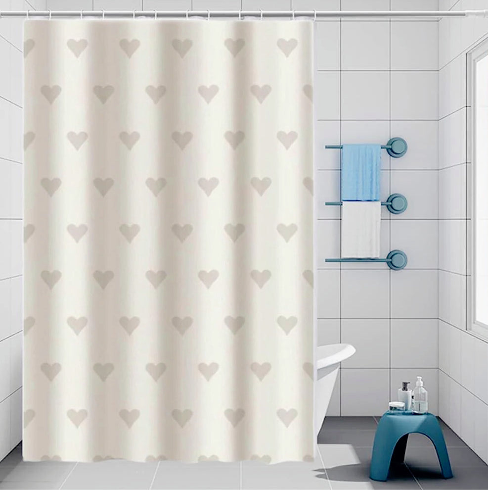 Tenda da doccia impermeabile in PVC – 200×240 cm, 12 ganci, motivo cuori