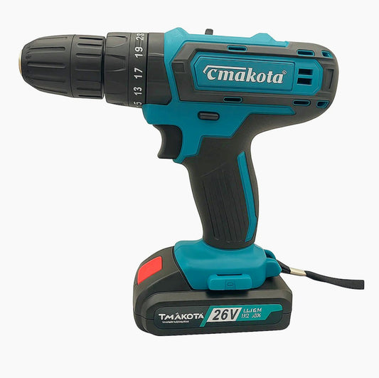 Trapano avvitatore 26V – 2 batterie, due velocità e accessori inclusi