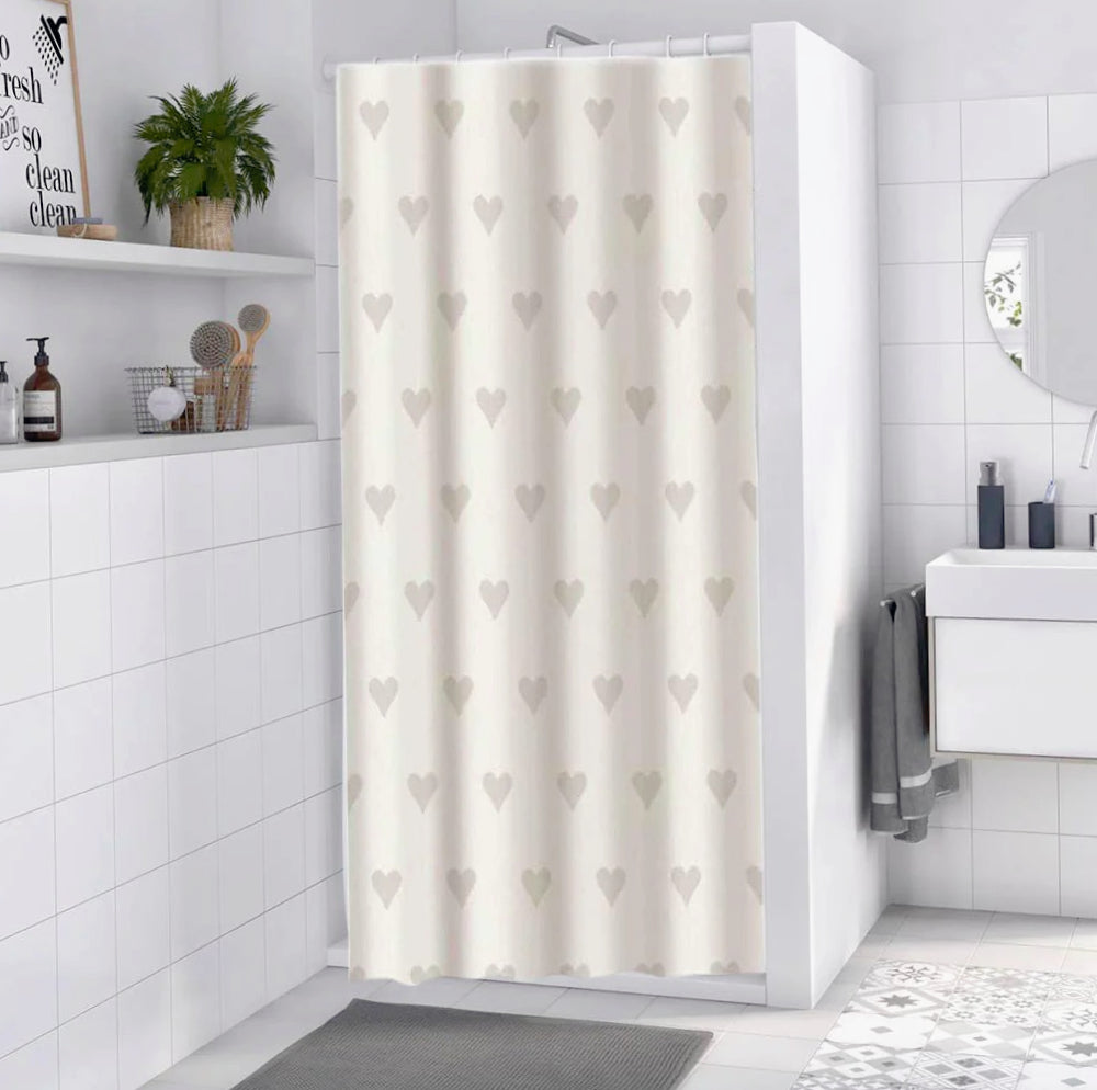 Tenda da doccia impermeabile in PVC – 180×200 cm, 12 ganci, motivo cuori