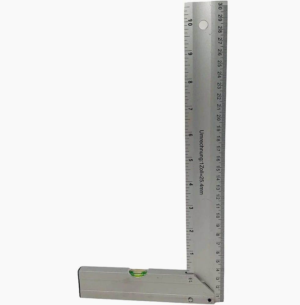 Squadra angolo 90° 300 mm in alluminio – Con livella e righello preciso