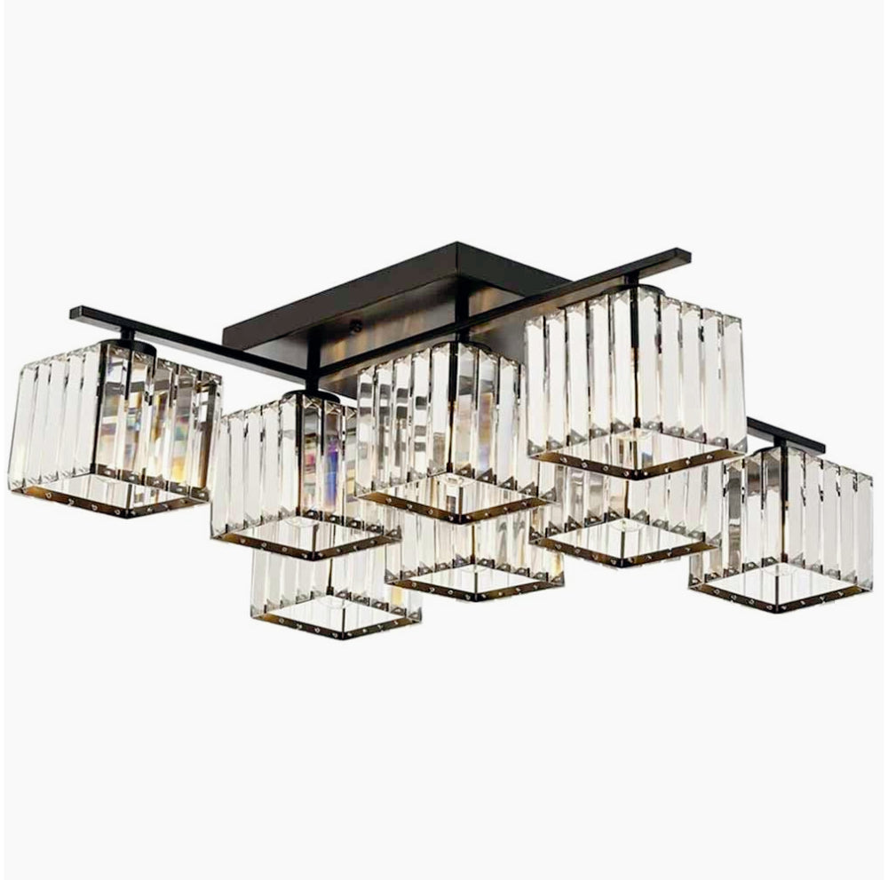 Plafoniera Contemporanea 8 Cubi in Vetro – Design in Metallo Nero con Base E27 - ambraled