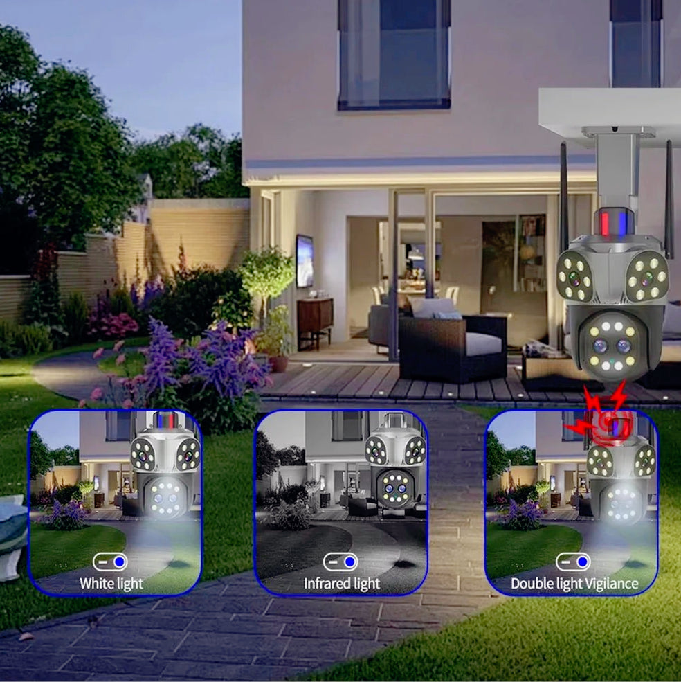 Telecamera Wi-Fi PTZ con zoom 10x, 3 obiettivi, 8MP (HD), allarme LED, protezione IP66