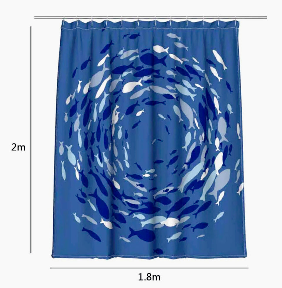 Tenda da doccia impermeabile in PVC – 180×200 cm, 12 ganci, motivo con pesci