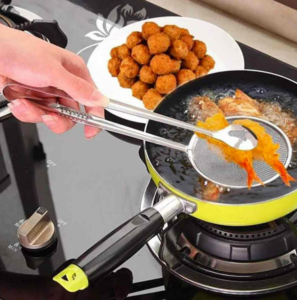 Pinza con colino per scolare frittura – Utensile da cucina multifunzione pinzetta-colino