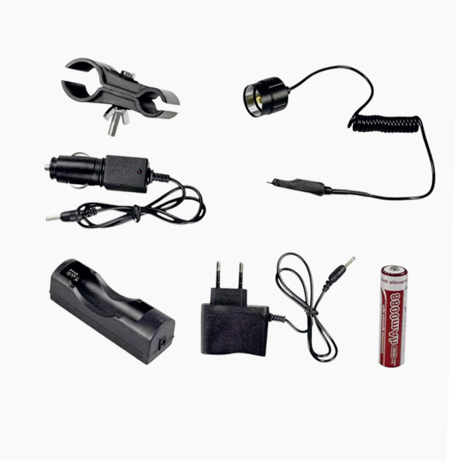 Torcia LED ricaricabile tattica – Alta potenza con zoom e attacco fucile