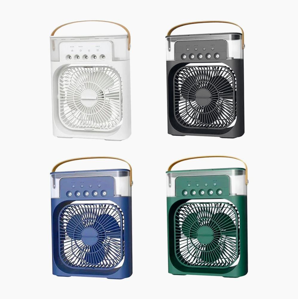 Ventilatore 3 velocità con vaporizzatore profumatore e luci LED – Multifunzione per freschezza, aroma e atmosfera