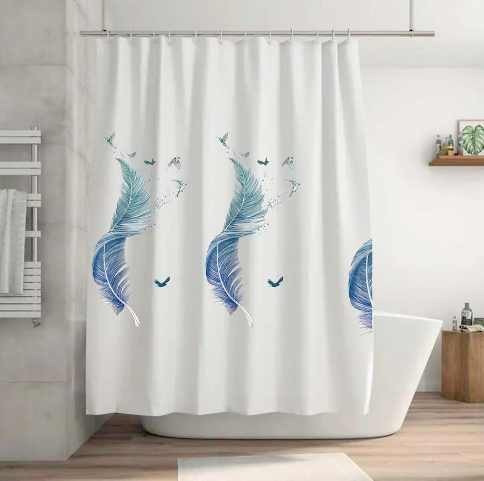 Tenda da doccia impermeabile in PVC – 240×200 cm, 12 ganci, motivo piume