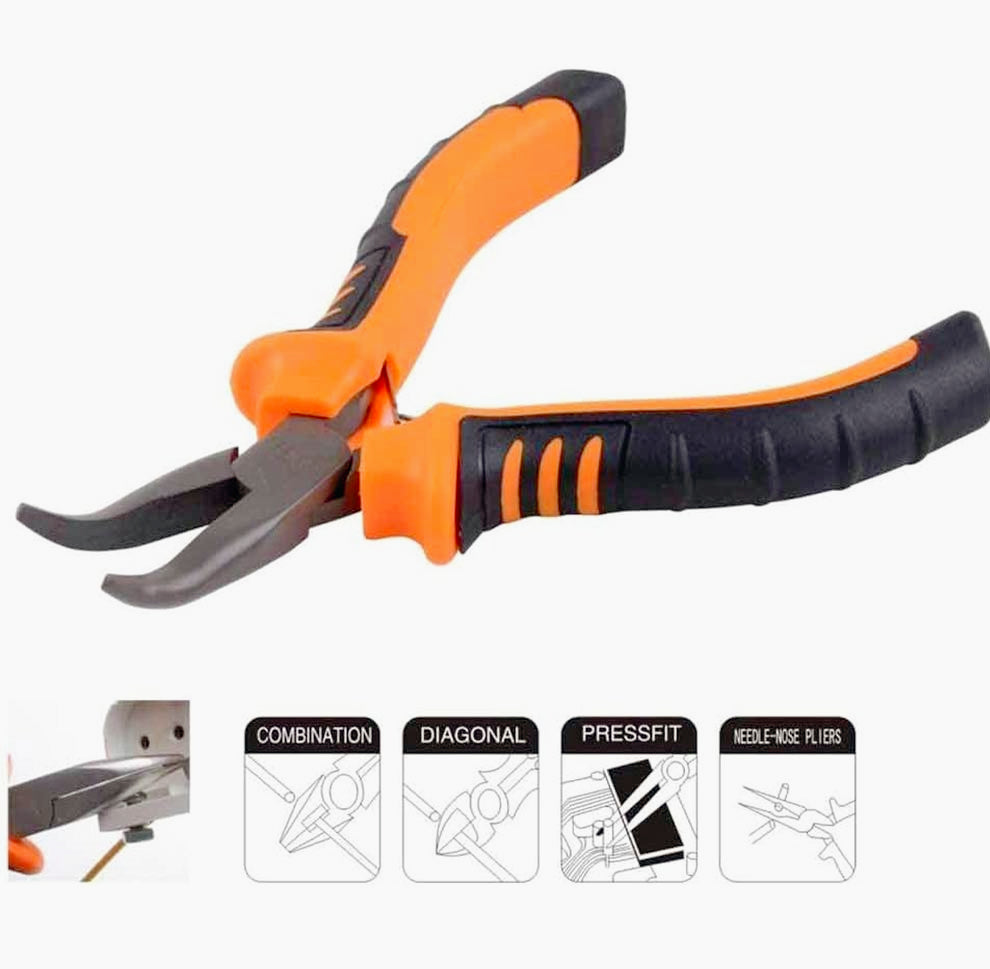 Pinza a becco lungo curvo in acciaio con impugnatura antiscivolo – 11 cm
