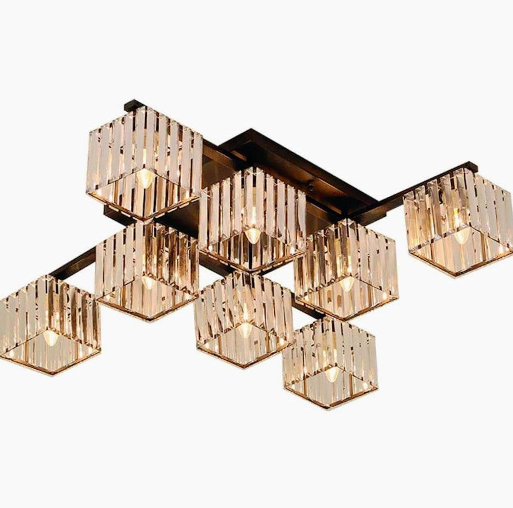Plafoniera Contemporanea 8 Cubi in Vetro – Design in Metallo Nero con Base E27 - ambraled