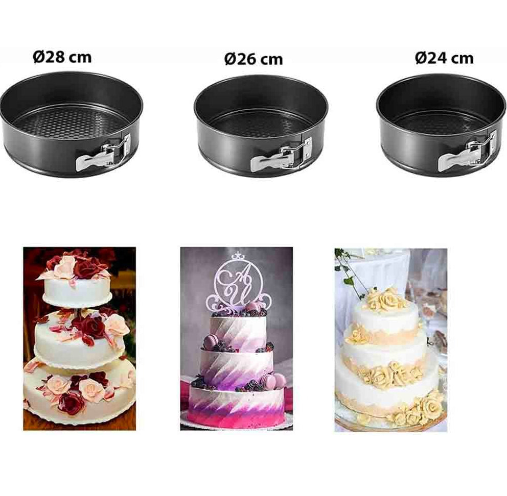 Tortiera apribile con cerniera – 3 teglie da 24 cm, 26 cm e 28 cm, per forno