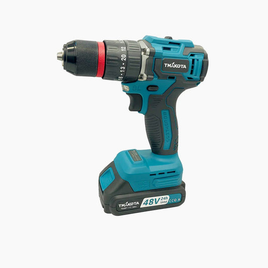 Trapano avvitatore 48V – 2 batterie, motore brushless e accessori inclusi