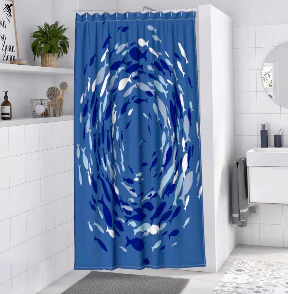 Tenda da doccia impermeabile in PVC – 180×200 cm, 12 ganci, motivo con pesci