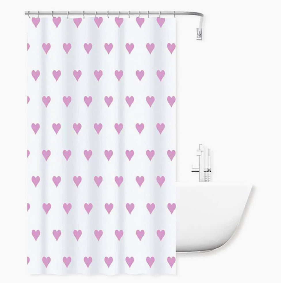 Tenda da doccia impermeabile in PVC – 200×240 cm, 12 ganci, motivo cuori rosa