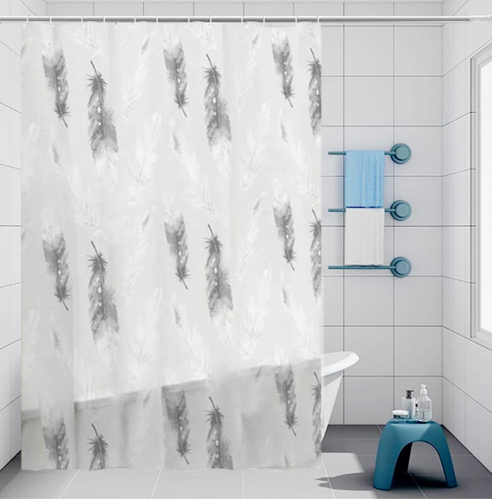 Tenda da doccia impermeabile in PVC – 180×200 cm, 12 ganci, motivo piume