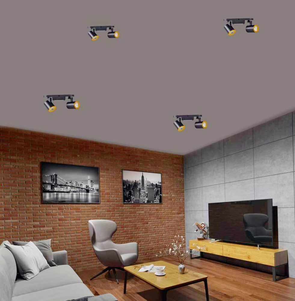 Plafoniera 2 Diffusori Orientabili - GU10, Colore Bianco/Nero (Da Soffitto o Parete)