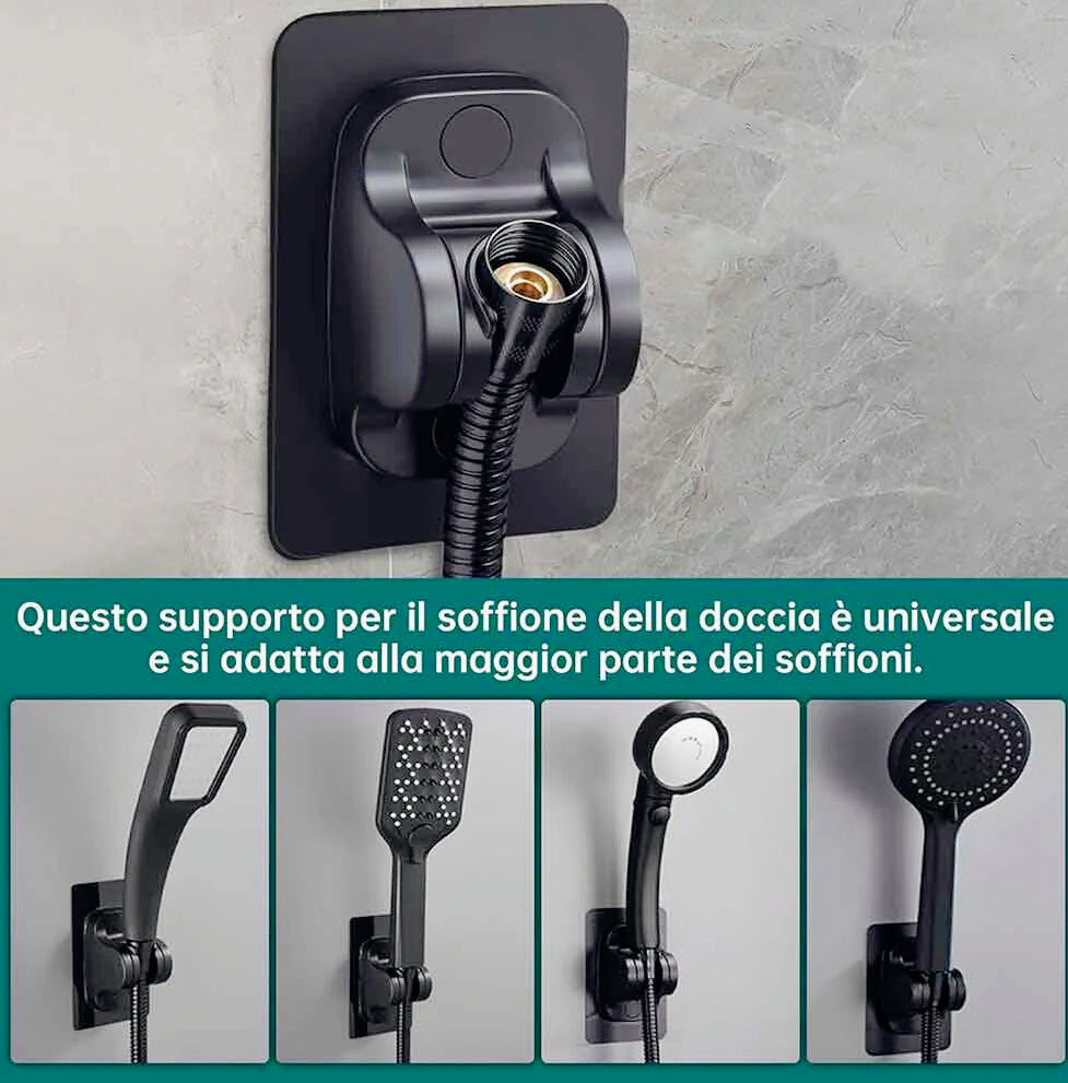 Supporto per doccia universale adesivo regolabile con gancio nero – Pratico e resistente per fissare gli accessori