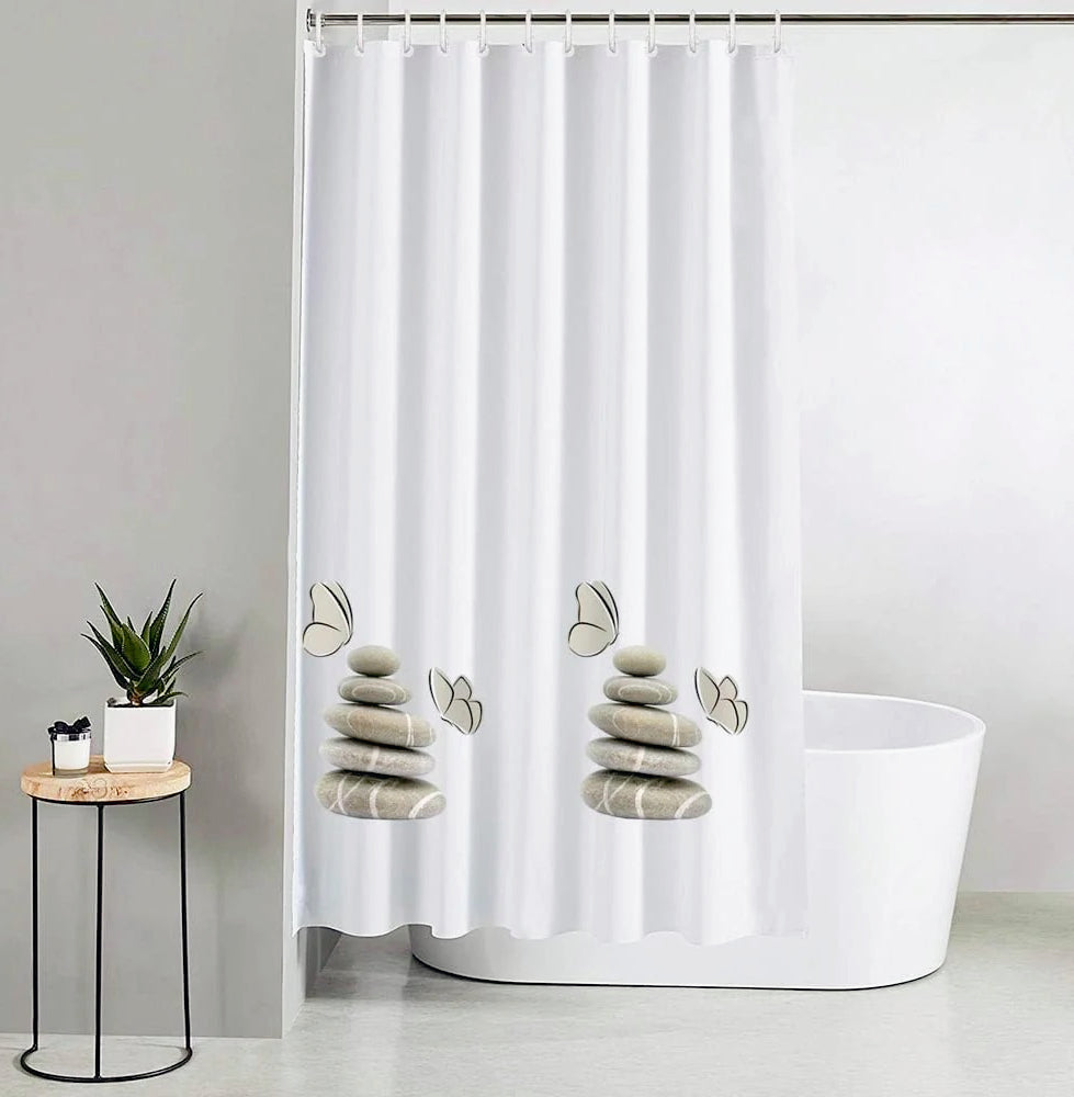 Tenda da doccia impermeabile in PVC – 180×200 cm, 12 ganci, motivo sassi