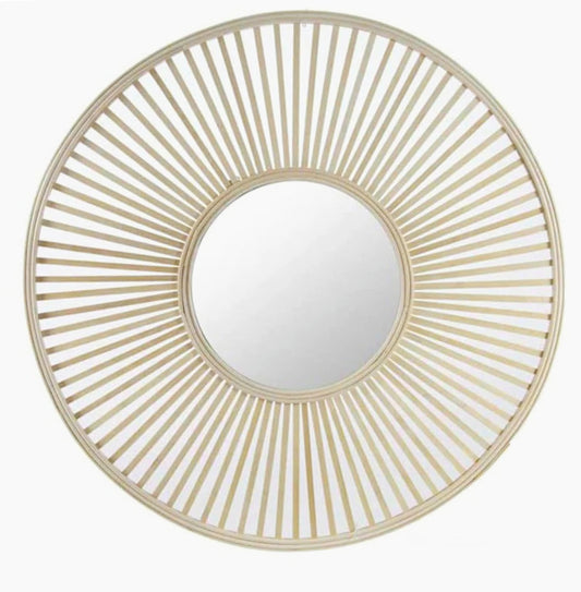 Specchio stile boho chic tondo in legno di bambù – Disponibile in varie misure