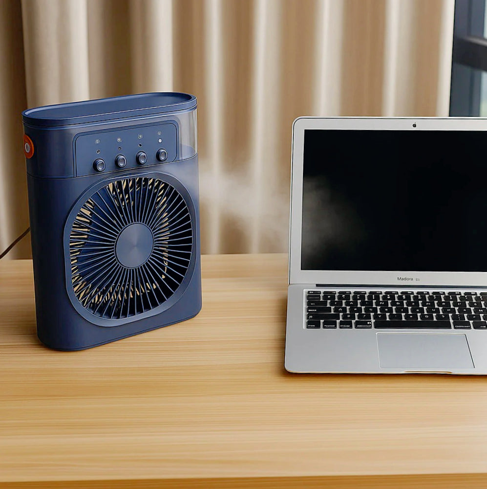 Ventilatore 3 velocità con vaporizzatore profumatore e luci LED – Multifunzione per freschezza, aroma e atmosfera