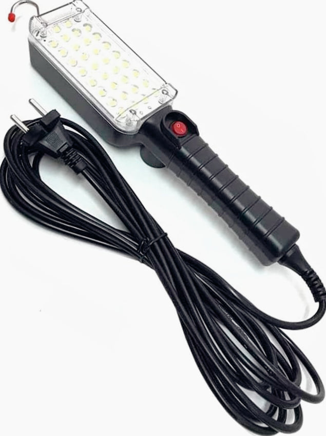 Torcia 34 LED da officina – Con gancio, magnete e presa Schuko (220V)