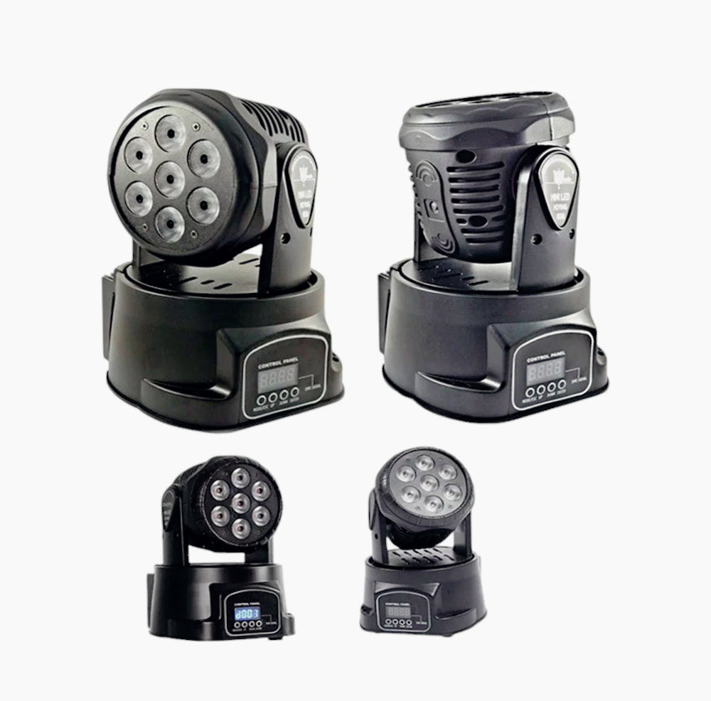 Testa mobile LED RGB – Rotante, strobo, funzione DMX, 9/14 canali, sensore suono e luce