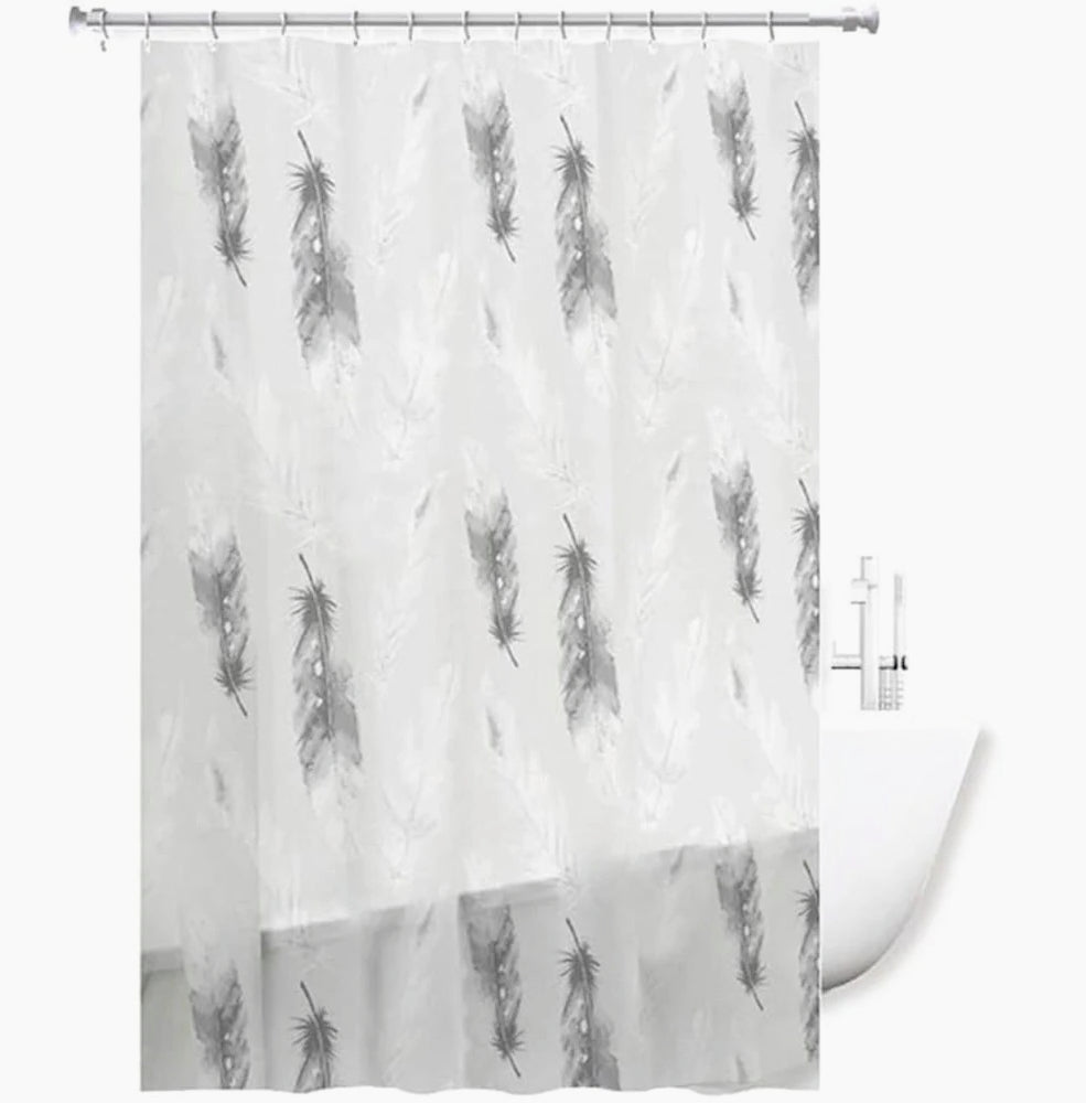 Tenda da doccia impermeabile in PVC – 180×200 cm, 12 ganci, motivo piume