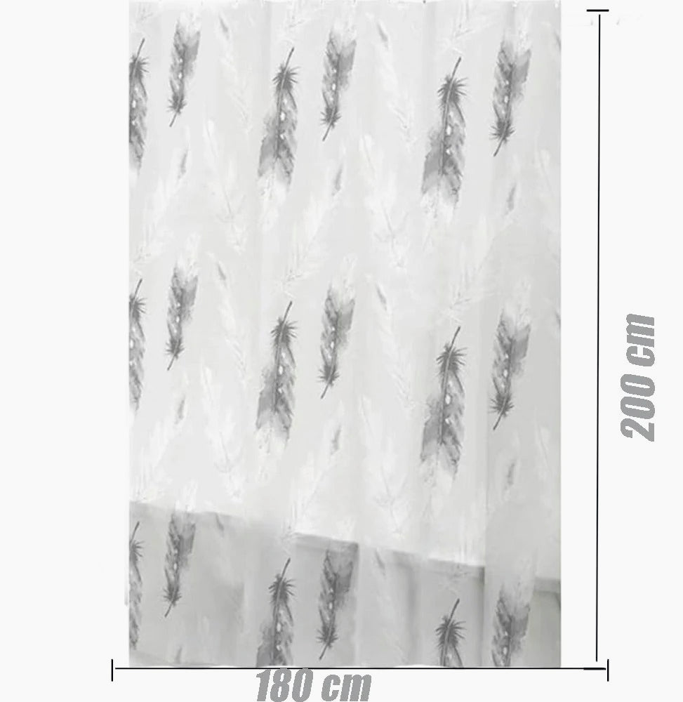 Tenda da doccia impermeabile in PVC – 180×200 cm, 12 ganci, motivo piume
