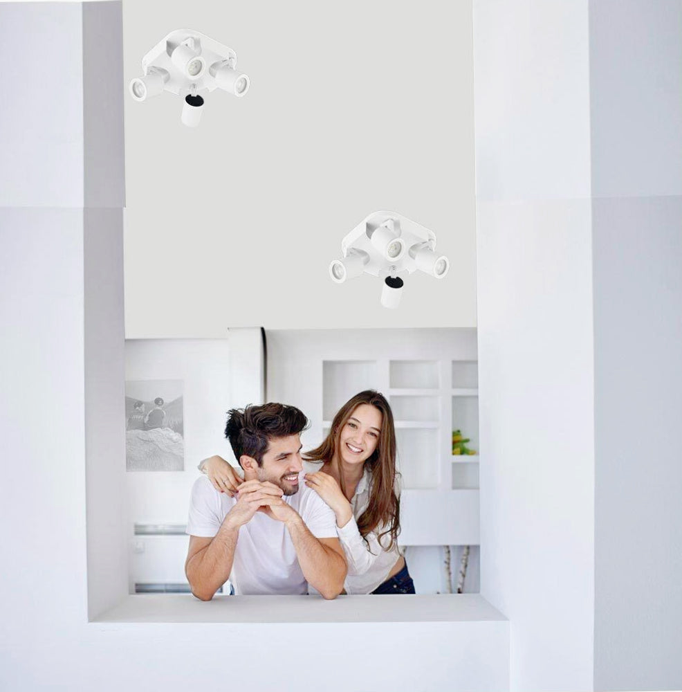Plafoniera/Punto Luce Tonda 4 Diffusori Orientabili – GU10 (Da Soffitto o Parete)