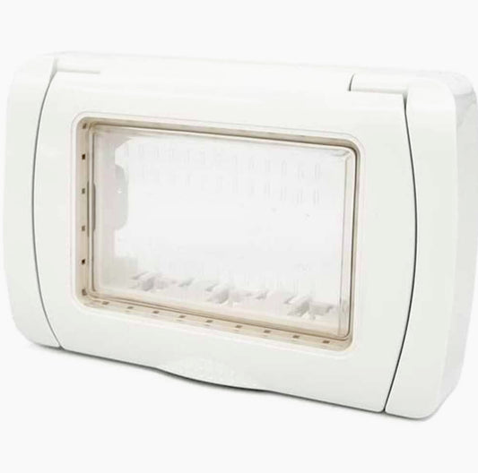 Placca idrobox IP55 bianca 4 posti, compatibile Vimar Plana