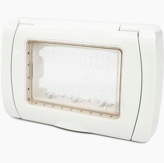 Placca idrobox IP55 4 posti con coperchio bianco, compatibile Matix