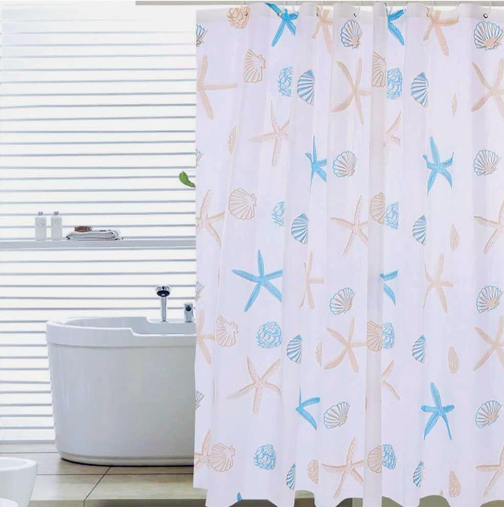 Tenda da doccia impermeabile in PVC – 200×240 cm, 12 ganci, motivo stelle marine