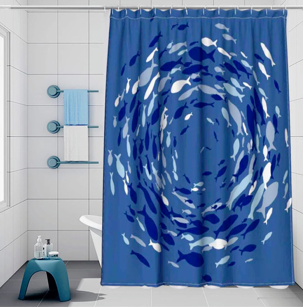 Tenda da doccia impermeabile in PVC – 180×200 cm, 12 ganci, motivo con pesci