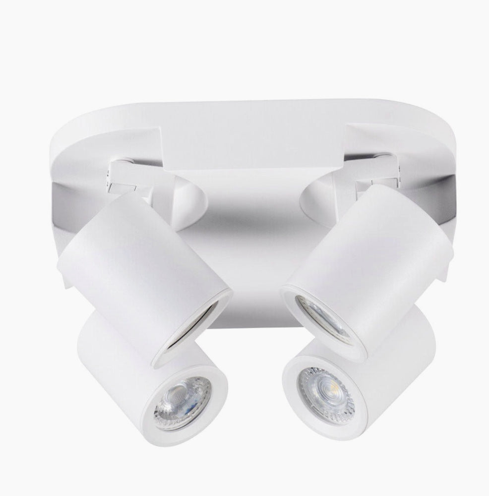 Plafoniera/Punto Luce Tonda 4 Diffusori Orientabili – GU10 (Da Soffitto o Parete)