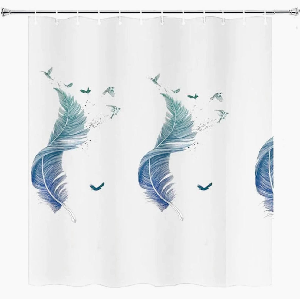 Tenda da doccia impermeabile in PVC – 240×200 cm, 12 ganci, motivo piume