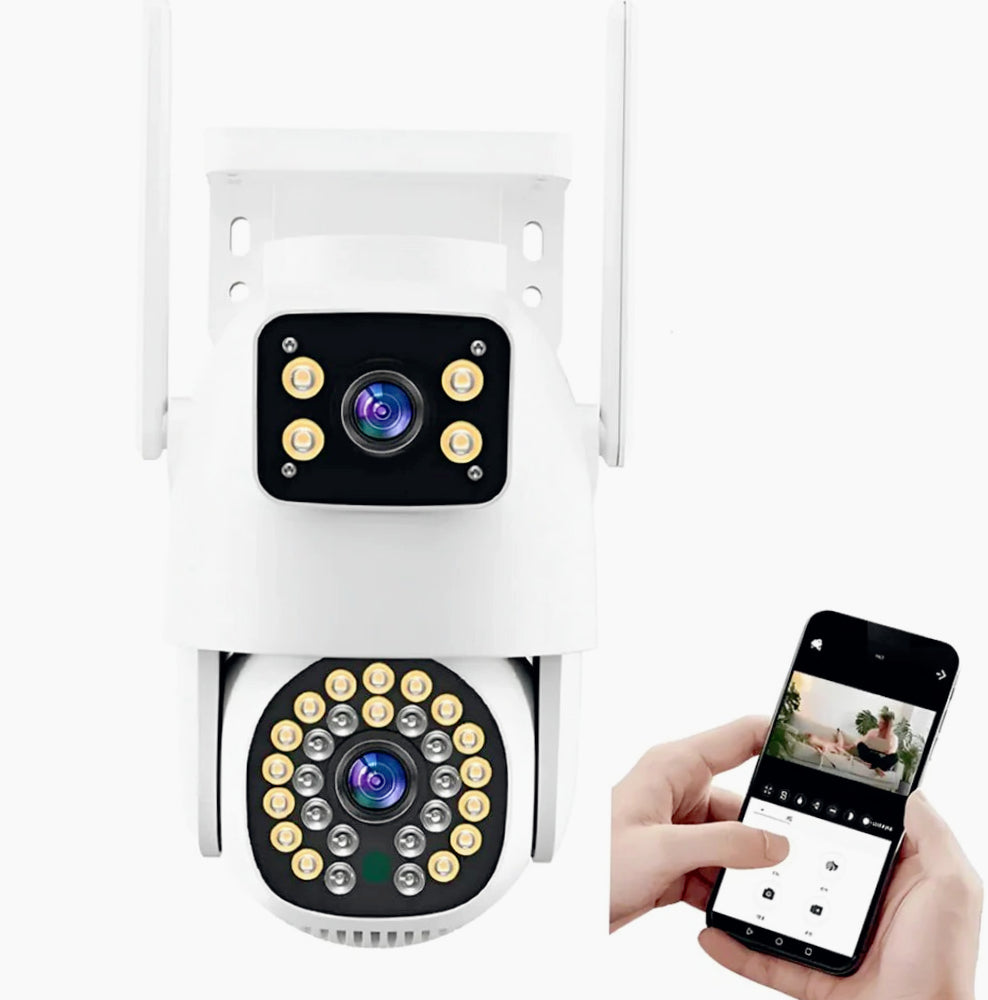 Telecamera Wi-Fi 2 obiettivi Full HD 2MPX, PTZ, 20 LED + 12 infrarossi