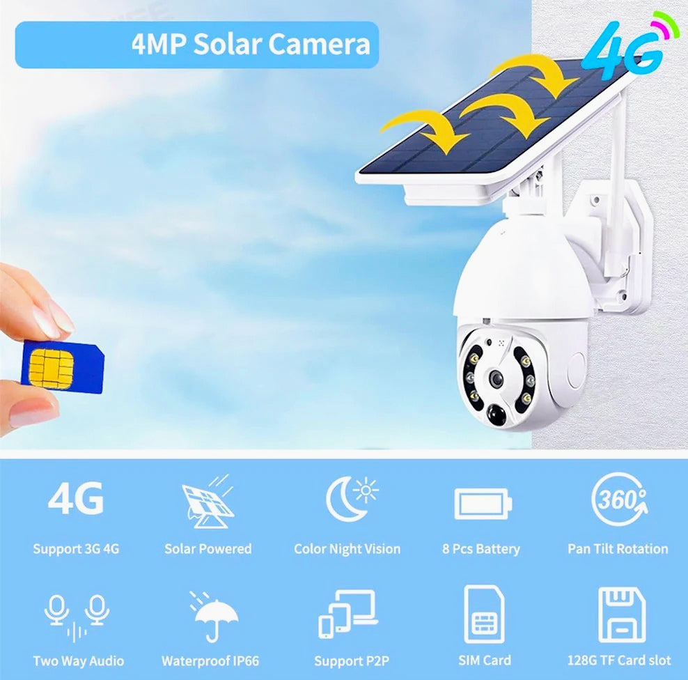 Telecamera di sorveglianza Wi-Fi 4G 5MPX con pannello solare - Sicurezza autonoma all'aperto