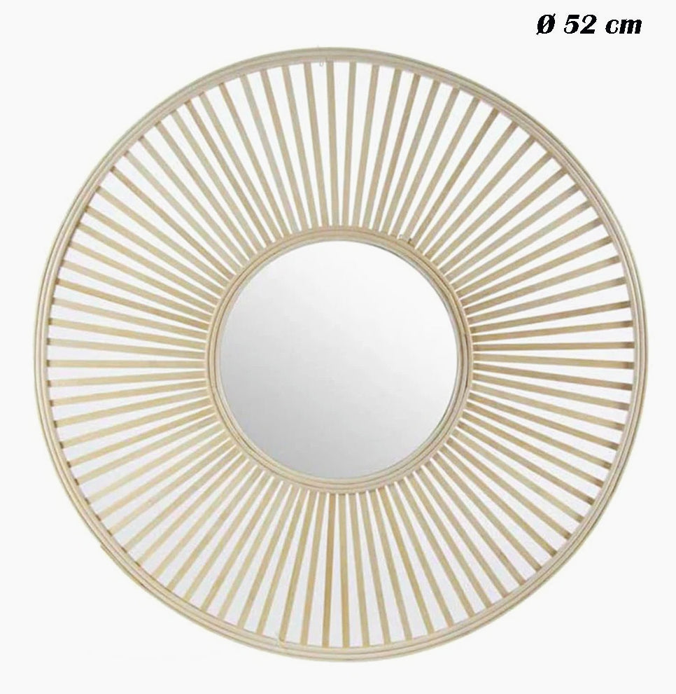 Specchio stile boho chic tondo in legno di bambù – Disponibile in varie misure