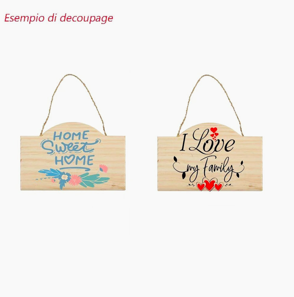 Targhette ad arco in legno 2 pezzi con corda in canapa - Ideali per decoupage e decorazioni