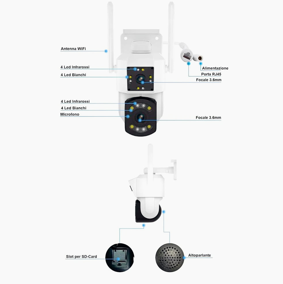 Telecamera Wi-Fi doppio obiettivo motorizzata con zoom – App controllabile, protezione IP66
