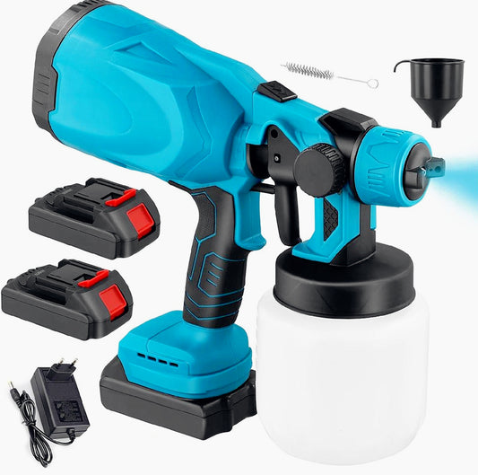 Pistola a spruzzo per vernici 2 batterie 48V – Serbatoio da 750 ml, verniciatura professionale senza cavi