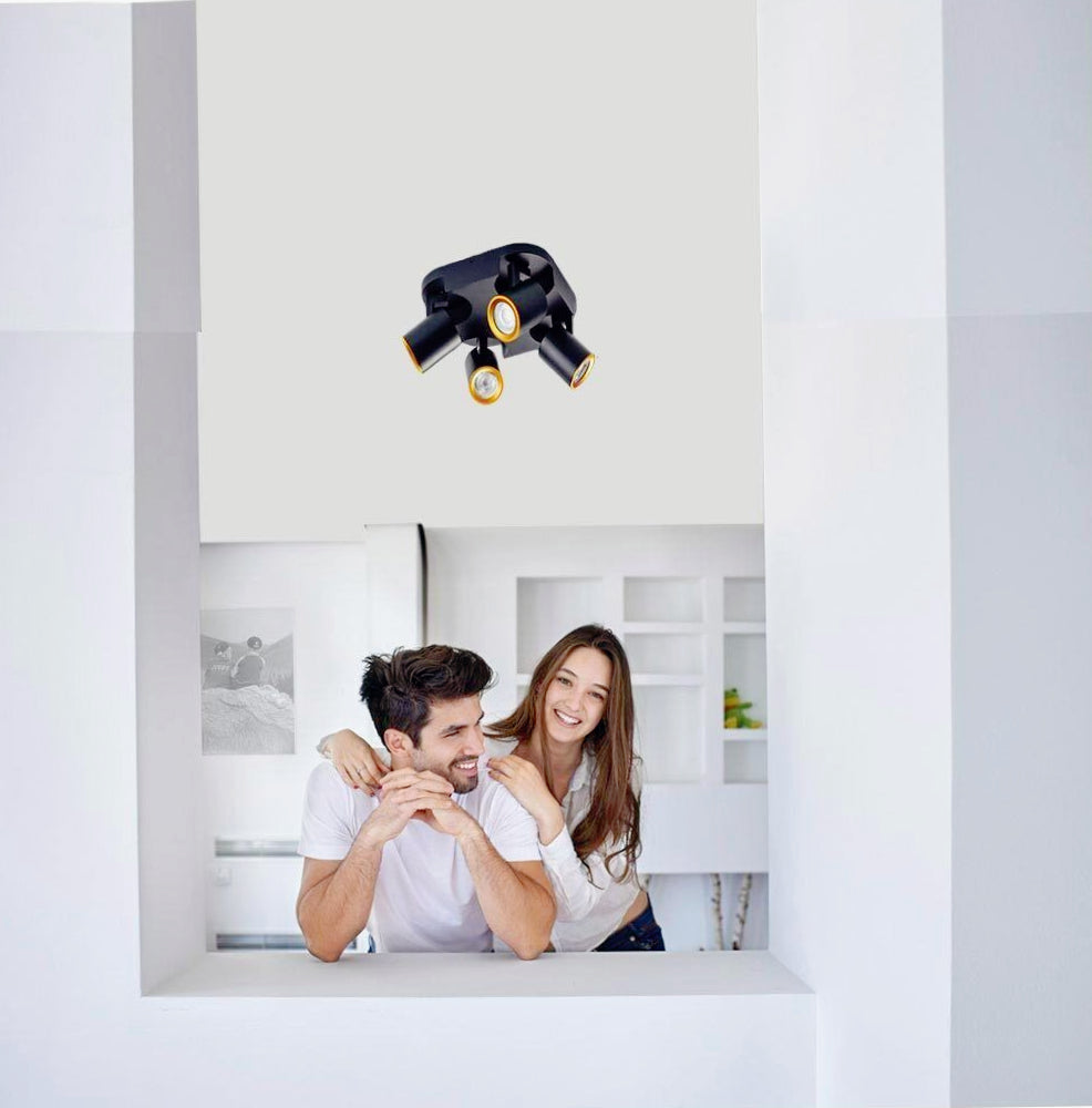 Plafoniera/Punto Luce Tonda 4 Diffusori Orientabili – GU10 (Da Soffitto o Parete)
