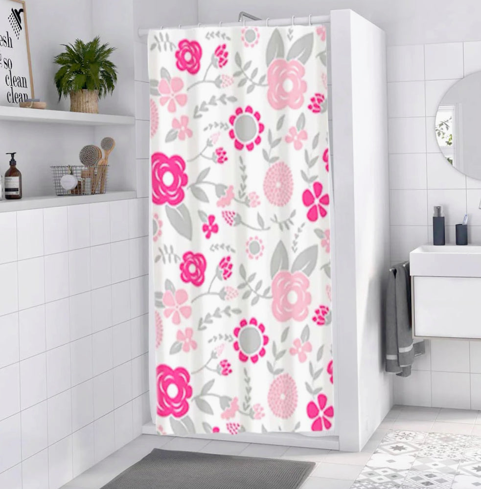 Tenda da doccia impermeabile in PVC – 180×180 cm, 12 ganci, motivo fiori rosa