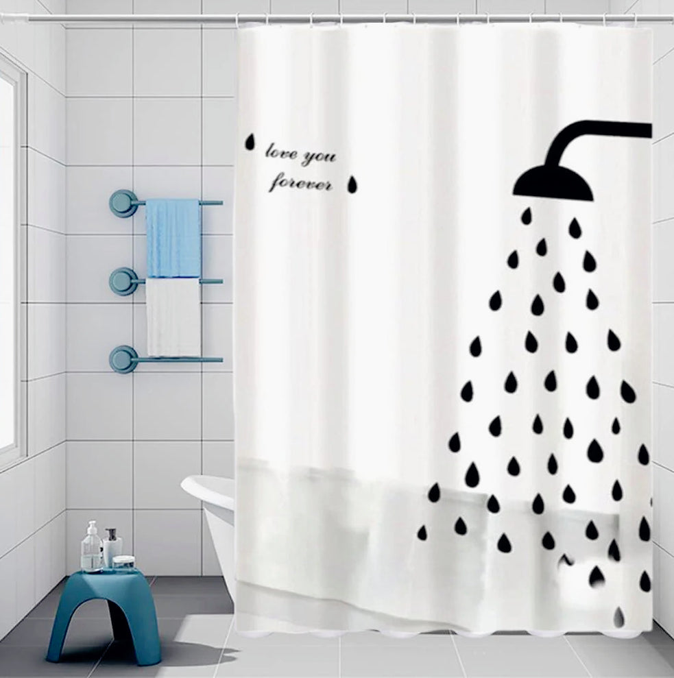 Tenda da doccia impermeabile in PVC – 180×180 cm, 12 ganci, motivo doccia