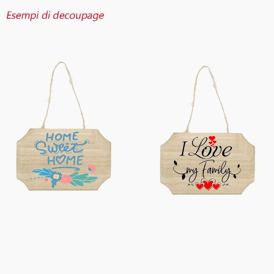 Targhette in legno 2 pezzi con corda in canapa - Perfette per appendere e decoupage