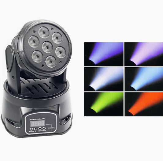 Testa mobile LED RGB – Rotante, strobo, funzione DMX, 9/14 canali, sensore suono e luce
